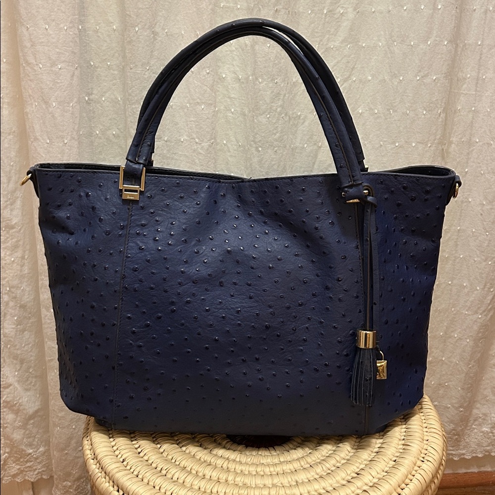 G.I.L.I. Purse Roma 4 Tote Bag Large Blue Ostrich Leather